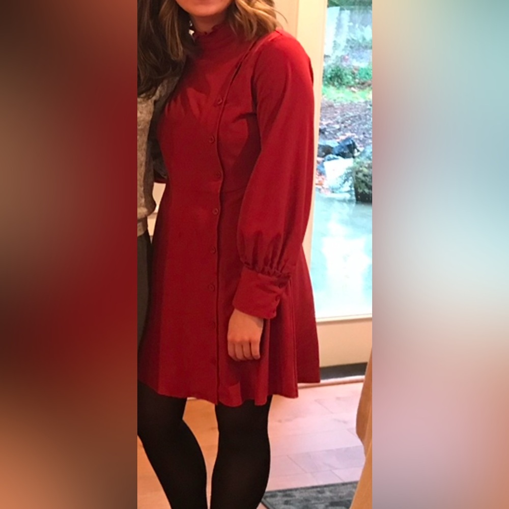 Who What Wear Red Dress Long puff sleeve size M